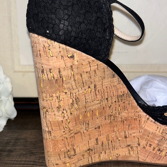 JESSICA SIMPSON Womens Black 2 Cork Wedge Woven Cut Out Marshela Round Toe sz 9 - Picture 10 of 14